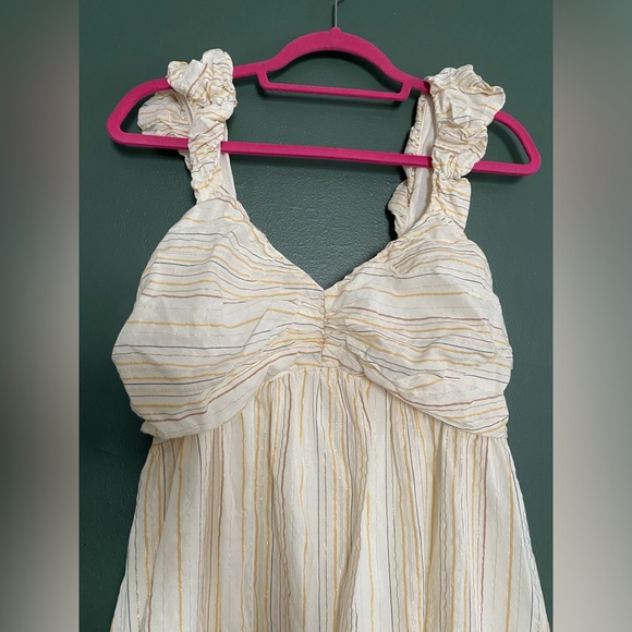 GAP- midi dress sleeveless tiered metallic stripe cotton blend puff strap ruched - Picture 6 of 16